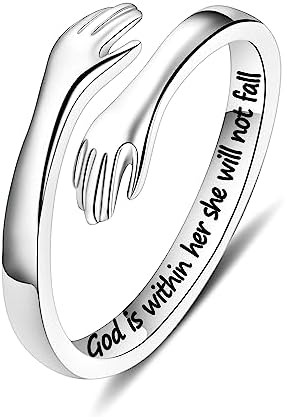 Yesteel S925 Sterling Silver Hug Ring for Women Teen Girls, Adjustable Ring Jewelry Mothers Day Birthday Gifts for Daughters Mom Sister Wife Friends Grandma by YESTEELJEWELRY