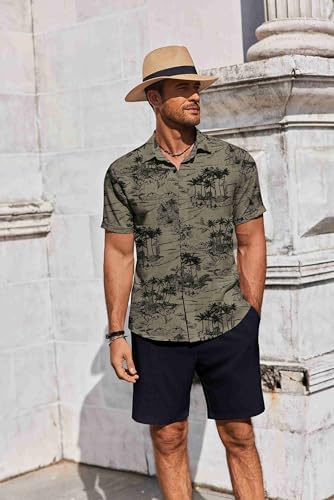 COOFANDY Men's Summer Beach Outfits 2 Piece Short Sleeve Shirts and Shorts Vacation Texture Linen Sets for Men - Image 6