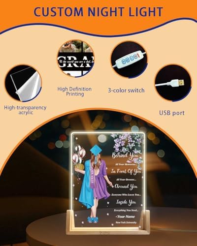 Personalized Name Graduation Gifts Custom Night Light LED Table Lamp Portrait Creator for Her 2026 University High School Keepsake(Girl I) - Image 6