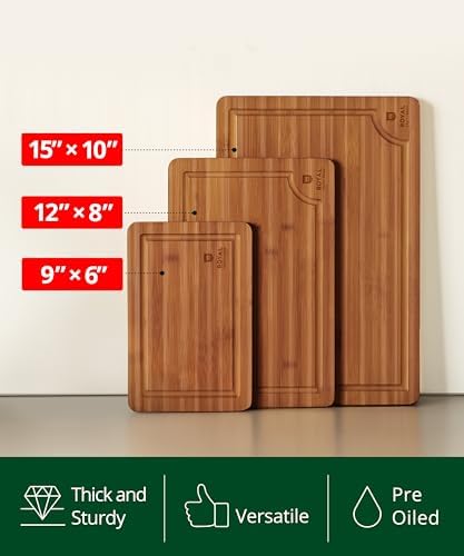 ROYAL CRAFT WOOD Wooden Cutting Boards for Kitchen Meal Prep & Serving - Bamboo Wood Serving Board Set with Deep Juice Groove Side Handles - Charcuterie & Chopping Butcher Block for Meat - Image 3