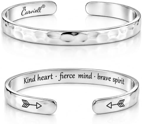 Carviell Bracelets for Women – 100+ Meaningful Engraved Messages – Solid 316L Surgical Stainless Steel Cuff Bracelet – Gift Ready by Carviell
