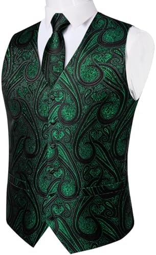 DiBanGu Mens Vest and Tie Set Formal Paisley Waistcoat and Necktie Pocket Square Cufflinks Silk Suit Vest for Tuxedo Wedding - Image 2