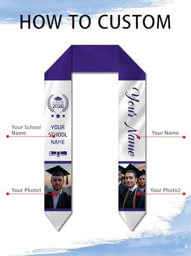 Dicodes Custom Graduation Stole Class of 2026 Personalized Graduation Sash Graduation Gift and Keepsake with Photo Text - Image 2