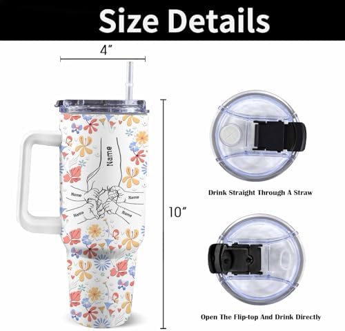 Personalized Mothers Day Birthday Gifts For Mom Grandma, Personalized 40 Oz Tumbler With Handle And Straw, Custom Mom Coffee Tumbler with Kids Names, Mom Gifts From Daughter Son, Grandma Gifts - Image 4