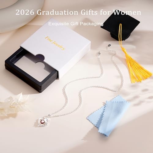 AIGOUWU 2026 Graduation Gifts - 925 Sterling Silver Heart Birthstone Necklace High School College Graduation Jewelry for Her 2026 - Image 5
