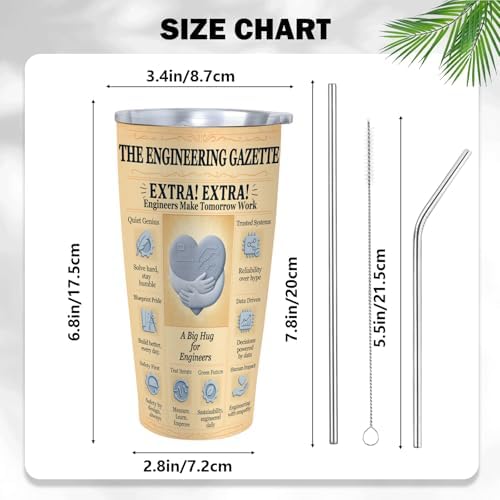 Engineer Gifts 20oz Insulated Tumbler, Newspaper-Inspired Blueprint & Circuit Design, Stainless Steel Travel Mug with Lid, for Men & Women, Students, Graduation, PE/EIT, Retirement, Appreciation - Image 4