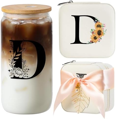 AYGXU Graduation gifts for girls,high school graduation gifts for her,Small Jewelry Travel Case,16oz glass cups with lids and straws,Graduation Travel Essentials,Initial D white by AYGXU