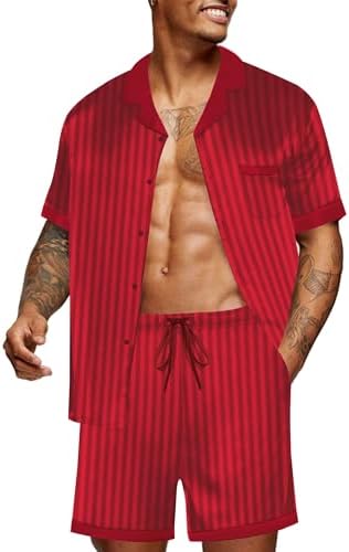 Ekouaer Men Silk Pajamas Set 2 Pieces Satin Pj Button Down Loungewear Sets by EKOUAER