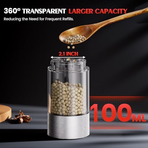 Electric Salt and Pepper Grinder- Automatic Battery Pepper Mill Shakers Kitchen Essentials for New Home Adjustable Coarseness Upgraded Larger Capacity with Led for Housewarming Gifts - Image 4