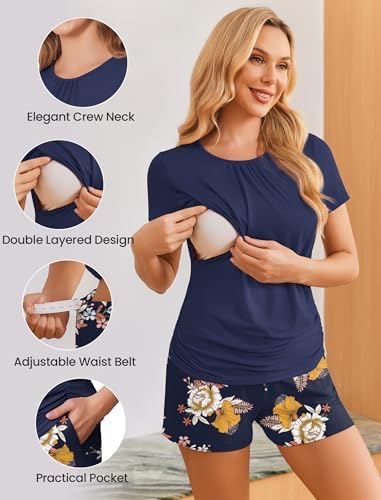 Ekouaer Maternity Nursing Pajamas Set 3 Piece Postpartum Breastfeeding Pjs - Image 3