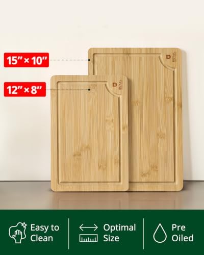 ROYAL CRAFT WOOD Wooden Cutting Boards for Kitchen Meal Prep & Serving - Bamboo Wood Serving Board Set with Deep Juice Groove Side Handles - Charcuterie & Chopping Butcher Block for Meat - Image 2