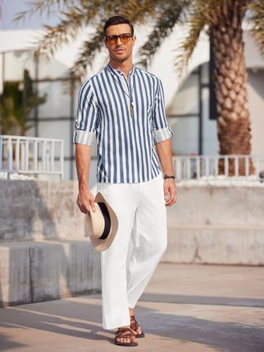 COOFANDY Men’s 2 Piece Cotton Linen Set Casual Beach Outfits Long Sleeve - Image 7
