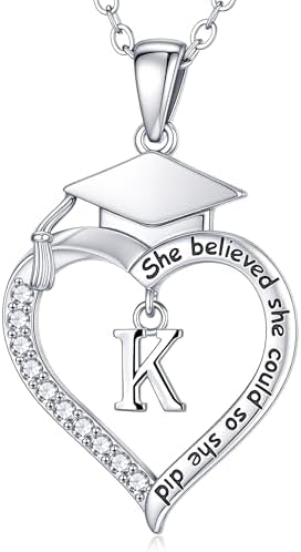 Turandoss Graduation Gifts for Women Her - Dainty 14K White Gold Plated Initial A-Z Heart Graduation Cap Necklaces Class of 2026 Jewelry High School College Gifts for Women Girls by TurandossJewelry