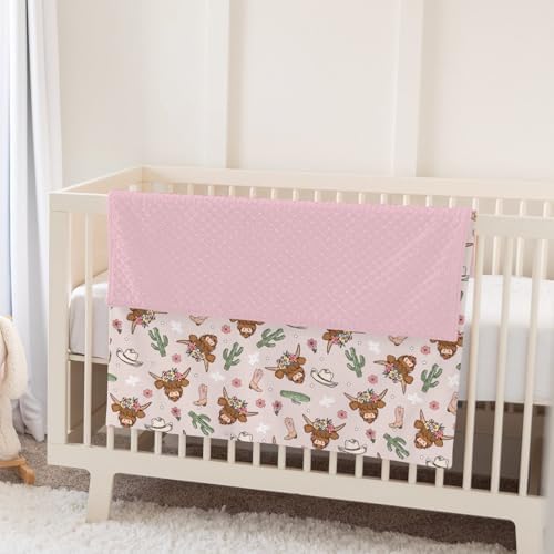 Highland Cows Cactus Baby Blankets for Girl Boy Pink Western Cowgirl Boots Hats Yak Floral Soft Mink Dotted Backing Double Layer Swaddle Blanket for Toddler Nursery Crib Wild West Bed Blanket 30x40 - Image 5