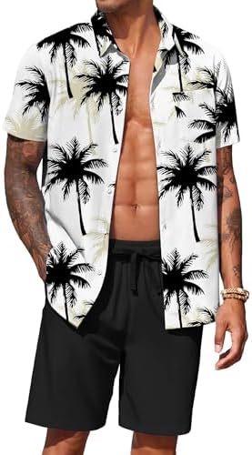 COOFANDY Men's Hawaiian 2 Piece Outfits Floral Button Down Shirt and Shorts Vacation Outfits Summer Beach Matching Set by COOFANDY