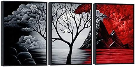 Wieco Art Large Size Framed Art Canvas Art Prints Wall Art the Cloud Tree Abstract Pictures Paintings for Bedroom Home Office Decorations Contemporary Artwork 3 Panels Black Frames