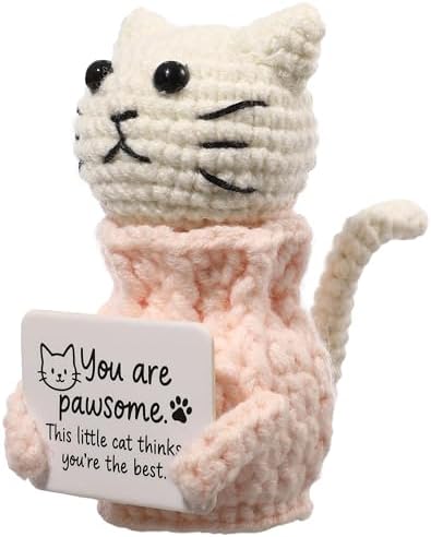 Positive Crochet Cat Animals Mothers Day Gifts Teacher Women Coworker Gifts for Women Sister Daughter Kid – “You are Pawsome” Emotional Inspirational Support Birthday Thank You Gift by YOOJEE