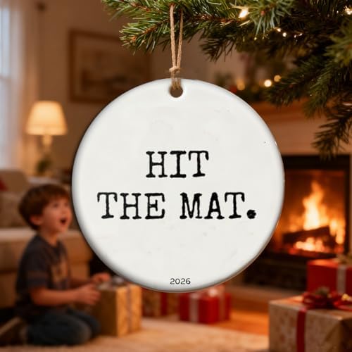 Fitness Wins 2026 Ornament, Minimalist Gym Ornament | Weight Lifter Runner Gift | Workout Motivation Keepsake - HIT THE MAT - Image 2
