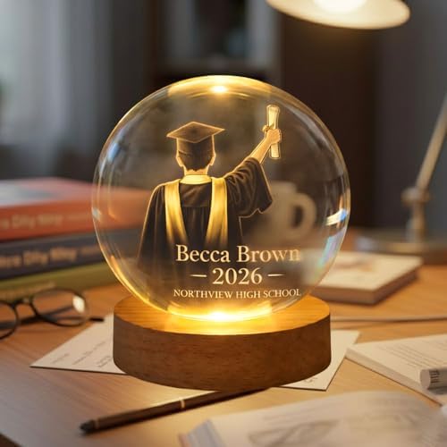 Daty Personalized Graduation Crystal Ball LED Night Light Class of 2026, Male 3D Laser Engraved Sphere Gift for High School or College Graduate - Image 2