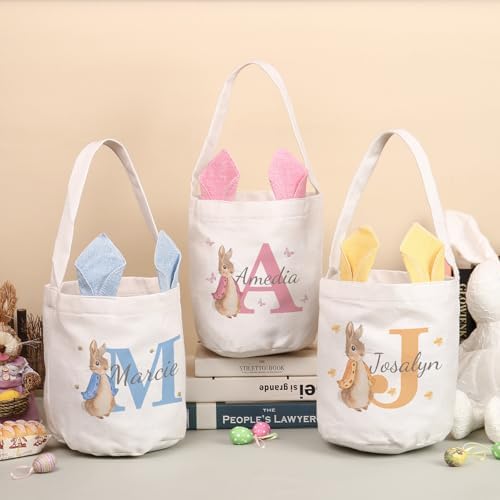 Personalized Bunny Ears Bucket Bag with Custom Name Photo-Easter Bag with Handle-Soft Egg Basket -Customized Easter Basket-Great for Carrying Gift Easter Eggs (Styles 1) - Image 7