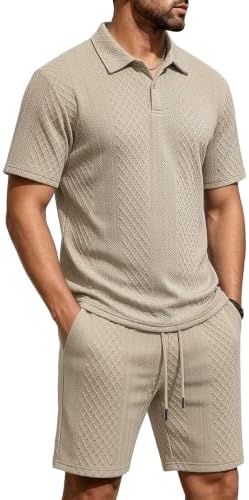 Men's 2 Pieces Outfits Casual Polo Shirt and Shorts Set Collar Athletic Jogging Summer Tracksuit - Image 2