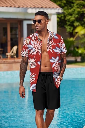 COOFANDY Men's Hawaiian 2 Piece Outfits Floral Button Down Shirt and Shorts Vacation Outfits Summer Beach Matching Set - Image 4