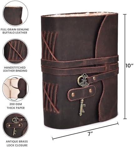 LEATHER VILLAGE Leather Journal Blank Pages Key Lock, Rustic Brown 10x7. - Image 5