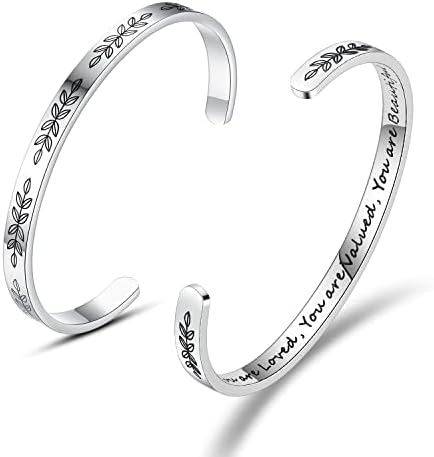 TONY & SANDY Inspirational Bracelets for Women Teen Girls Personalized Gifts for Daughter Granddaughter Mom Sister Friends Stainless Steel Engraved Cuff Birthday Easter Christmas by TONYSANDY