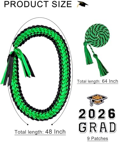 ALKB 2026 Graduation Lei Set - Two-Tone Braided Ribbon with Honor Cord, Unisex Graduation Gift for Graduates, Polyester - Image 2