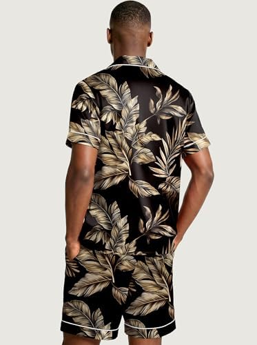 Ekouaer Mens Silk Satin Pajamas Set Short Sleeve Button Up Lounge Pjs Set - Image 6