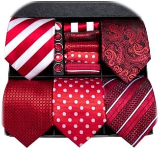 Hi-Tie Lot 5 Pcs Gift Box Mens Tie Set Necktie with Pocket Square Cufflinks Silk Neck Tie Collection by Hi-Tie