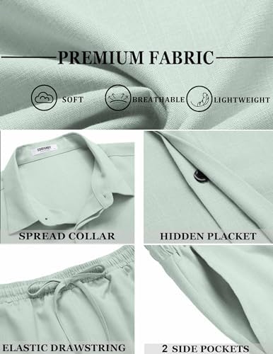COOFANDY Men's Summer Beach Outfits 2 Piece Short Sleeve Shirts and Shorts Vacation Texture Linen Sets for Men - Image 5