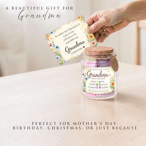 Bible Verse Jar for Grandma, 92 Color Coded Bible Verse in Glass Jar, Christian Gifts for Grandma, Mothers Day Gifts for Grandma, Religious Birthday Christmas Gift for Grandmother - Image 4