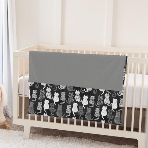 Stylish Cat Shapes Baby Blankets for Girl Boy Black and White Cats Stripes Soft Mink Dotted Backing Double Layer Swaddle Blanket Cats Lover Gift Nursery Bed Blanket Infant Toddler Crib 30x40 - Image 5