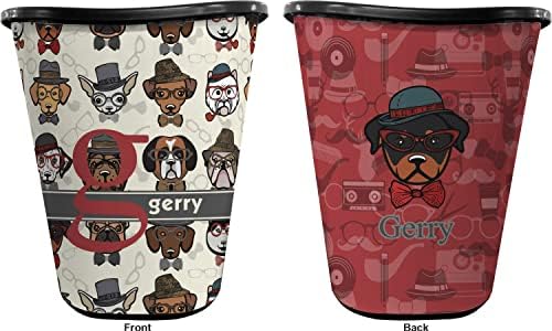 RNK Shops Personalized Hipster Dogs Waste Basket - Double Sided (Black) - Image 2