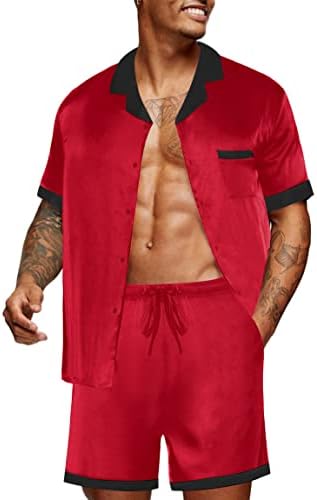 Ekouaer Men Silk Pajamas Set 2 Pieces Satin Pj Button Down Loungewear Sets by EKOUAER