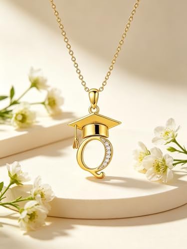 Graduation Gifts for Women, 18K Gold Graduation Initial Necklace A-Z, Inspiring Grad Pendant Necklace Present, College Seniors High School Graduations Jewelry Gifts - Image 3