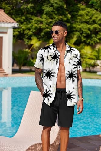 COOFANDY Men's Hawaiian 2 Piece Outfits Floral Button Down Shirt and Shorts Vacation Outfits Summer Beach Matching Set - Image 4