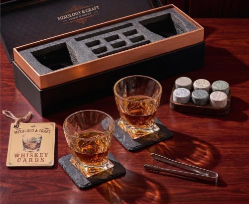 Mixology & Craft Whiskey Stones Gift Set for Men | Whiskey Glass and Stones Set with a Classy Gift Box and 6 Granite Round Whiskey Stones | Whiskey Lovers Gifts for Men, Dad, Husband, Boyfriend - Image 3
