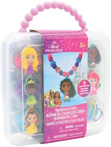 Disney Princess Necklace Activity Case – Jewelry Making Kit with Beads, Charms & Strings – Create Custom Princess Necklaces – Craft Gift for Girls Ages 3+ – Portable Storage Case Included - Image 2