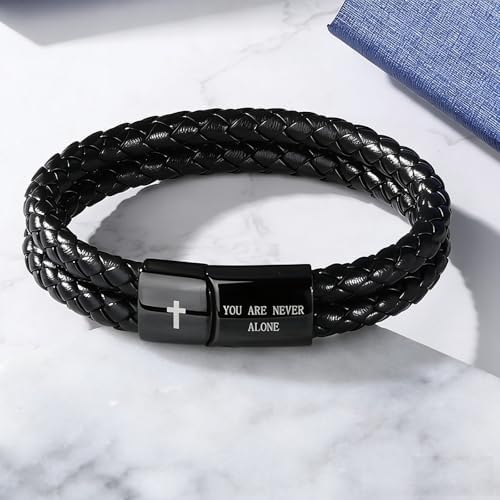 Christian Bracelet for Men, Bible Verse Leather Cross Gift for Men - Image 3