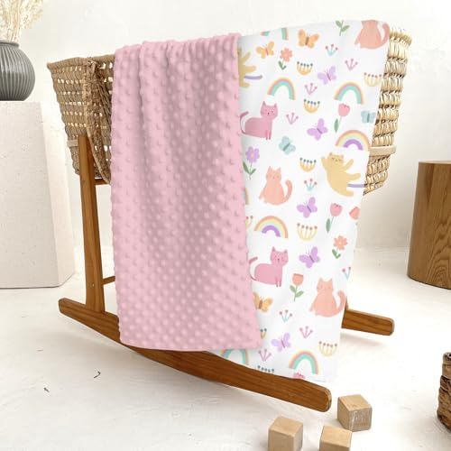 Colorful Cats Rainbow Flower Baby Blankets for Girl Boy Rainbow Cats Butterflies Soft Mink Dotted Backing Double Layer Swaddle Receiving Blanket Cats Lover Gift Bed Throw for Infant Toddler Crib 30x40 - Image 6