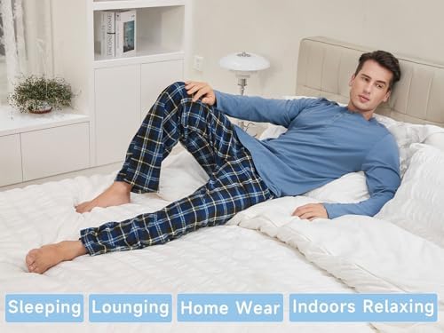DG Hill Mens Pajama Pants - Pajamas Set Flannel PJ Pants for Men Cotton Top - Image 6