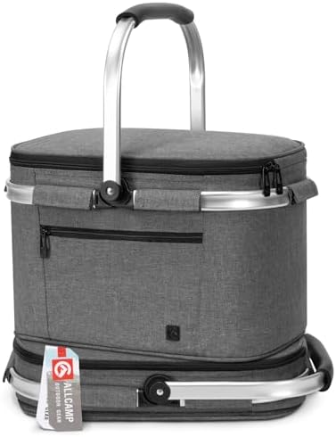 ALLCAMP Insulated Cooler Bag Portable Collapsible Picnic Basket Cooler Bag Collapsible, Leakproof, Lightweightwith Sewn in Frame (Medium Gray) by ALLCAMPOUTDOORGEAR