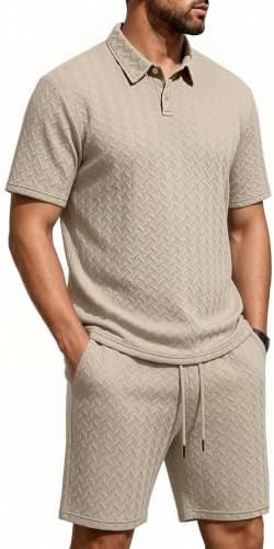 Men's 2 Pieces Outfits Casual Polo Shirt and Shorts Set Collar Athletic Jogging Summer Tracksuit - Image 2