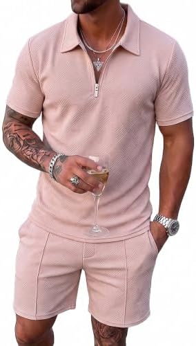 Men's Summer Outfits 2-Piece Polo Short Sets Shirt Sweatsuit by Kgamfar