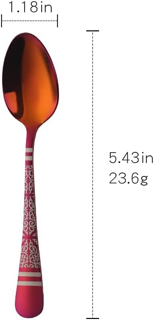 Rainbow Red Unique Pattern Design Coffee Espresso Spoons Mini, Mingcheng Stainless Steel Small Teaspoons Silverware Set of 6, BISDARUN 5.5 Inches Food Spoons for Demitasse Dessert Tea