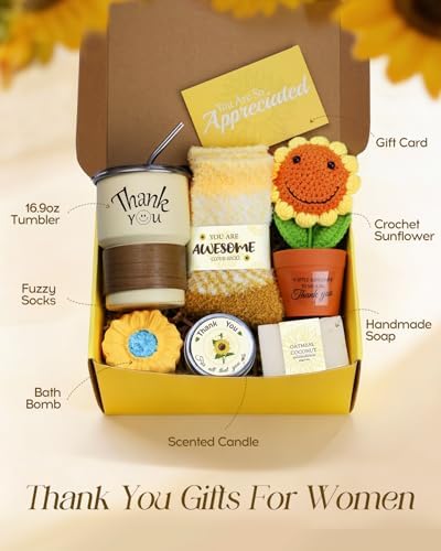 7pcs Thank You Gift Basket for Women, Crochet Sunflower - Image 2