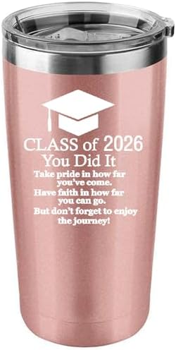 2026 Graduation Motivational Gift for Him Her 20 Ounce Stainless Steel Car Tumbler Insulted Mug Cup Graduate Inspirational Gifts for College (Rose Gold) by HLIKEM