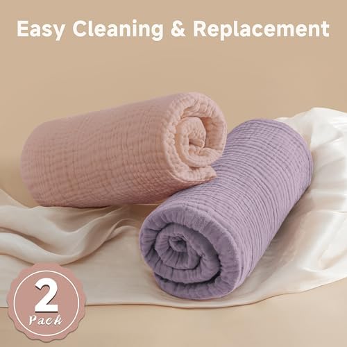 Pro Goleem 2 Pack Muslin Crib Sheets for Girls, Soft Breathable Fitted Cotton Baby Bed Sheets Set for Standard Crib Mattress & Toddler Mattress 52"x28", (Pink＆Purple) - Image 7